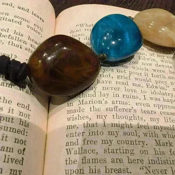 Vintage large  chunky stone blue brown beige necklace - Picture 4 of 7